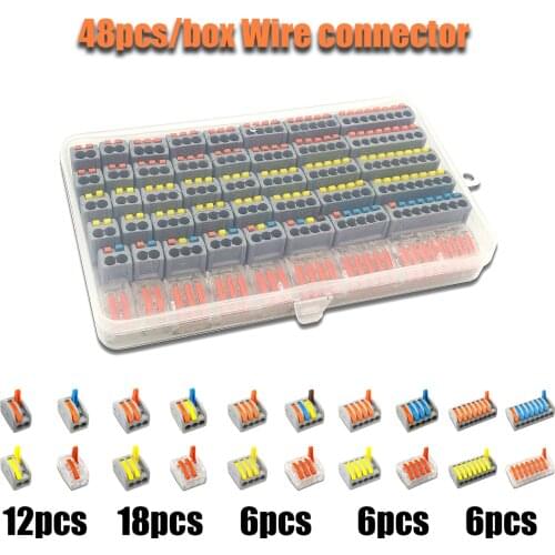 48pcs/box wire connector set box universal compact terminal block lighting wire connector for 3 room hybrid quick connector