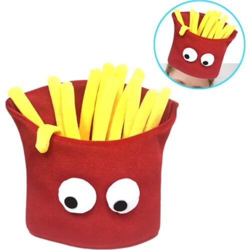 Novelty Funny Halloween French Fries Food Hat Cute Cartoon Big Eyes Cap Christmas Cosplay Costume Accessories Party Prop