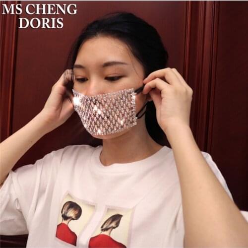 New Luxury Rhinestone Mesh Veil Rhinestone Jewelry Mask Women Bling Crystal Decoration Mask Prom Party Halloween Face Jewelry