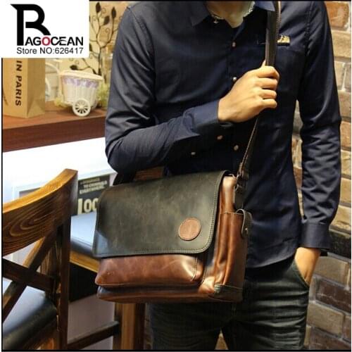 New Vintage Style Men Crazy Horse PU Leather Shoulder Travel Bags Cross Body Messenger Bags Students School Bag Casual Bags