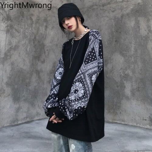 Fall Streetwear Harajuku Patchwork Paisley Bandana Sleeve Loose Hip Hop Punk Sweatshirt Pullover Hoodies Woman Man Tracksuit Top