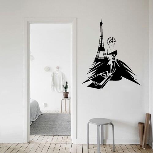 Paris France Sexy Woman Wall Sticker Shopping Tower Art Home Decoration For Girls Room Shop Vinyl Decals Window Murals ph799