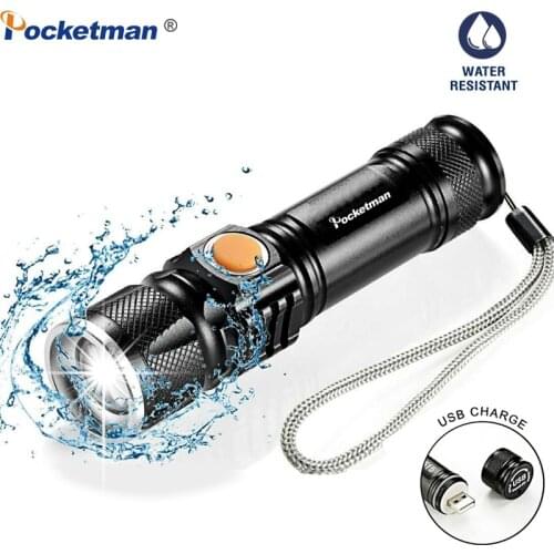 Portable LED Flashlight 5000LM Powerful LED Torch USB Inside Battery Flashlight Zoomable Torch Rechargeable Linterna Mini Torch