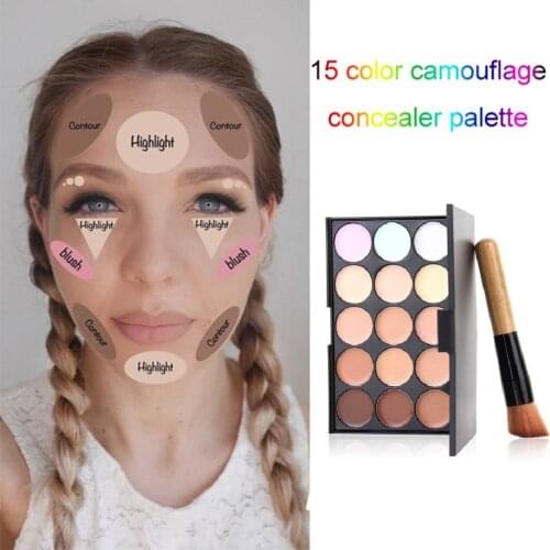 Professional 15 Colors Concealer Palette With Foundation Oblique Brush for Makeup Eyeshadow Contour Concealer Face Cream