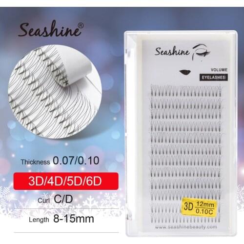 Seashine Premade Fans Lashes Extension Russian Premade Volume Fans Short Stem 3D/4D/5D/6D Pre-fanned Eyelash Extension