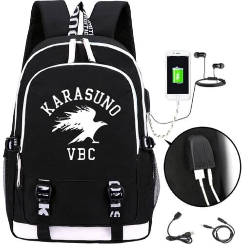 Anime Haikyuu Haikiyu Karasuno Backpack Oxford Student Schoolbag Unisex Travel Bags Fashion USB Laptop Shoulders Bag