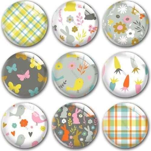 Handmade Happy Easter Eggs Spring Flower Bunny Round Photo Glass Cabochons Demo Flat Back DIY Jewelry Making Findings Accessory