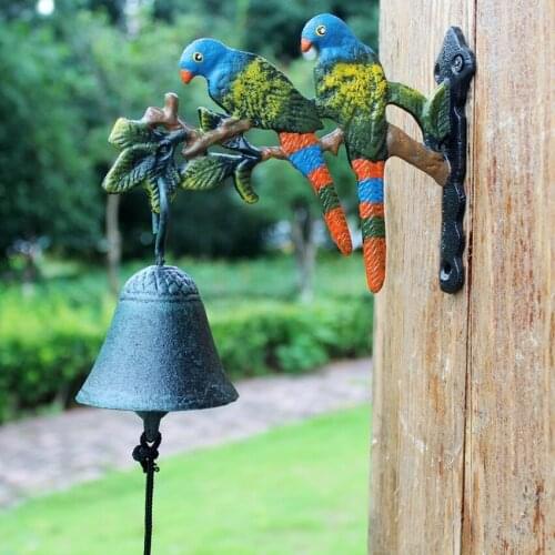 Vintage Cast Iron Art Doorbell Bird Parrot Garden Courtyard Welcome Bell Wall Bell Hand-Cranking Front Door Bell