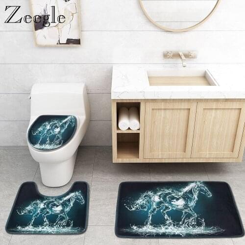 Zeegle Absorbent Bathroom Bath Mat Toilet Rugs Non-slip Pedestal Rug Lid Toilet Cover Bath Mat Bathroom Carpet Toilet Floor Mats