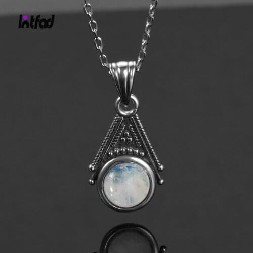 Natural Moonstone Pendant Necklace for Women 925 Sterling Silver Fine Jewelry Gift Classic Vintage Silver Chain