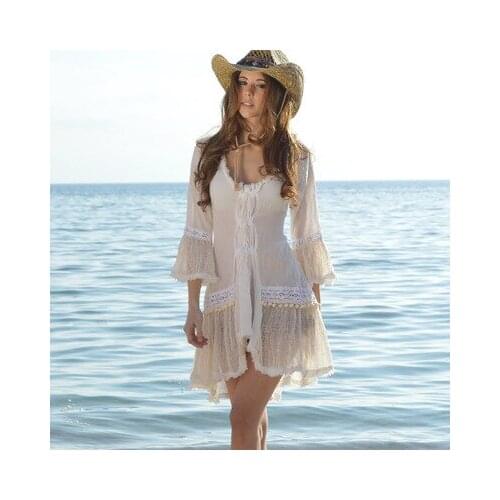 Women White Dress Summer 2020 Flare Sleeve Womens Loose Summer Beach Lace Party Sexy Club Dress High Quality Dresses Vestidos