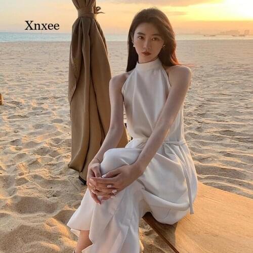 2021 Summer Long Dress French Sleeveless Sundress Women Sexy Halter Strapless Bodycon Party Dress with Belt New Vacation Clothes