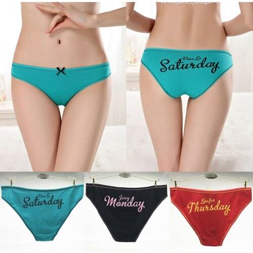7PCS/set Women 7 Days Of The Week Printed Cotton Underwear Bikini Briefs Panties Low-rise Lingerie Ladies Set