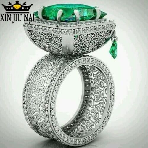 925anillos Silver Green Princess Cut Cubic Zircon Engagement Royal Family Ring For Women Wedding Exaggerated Big Party Gift