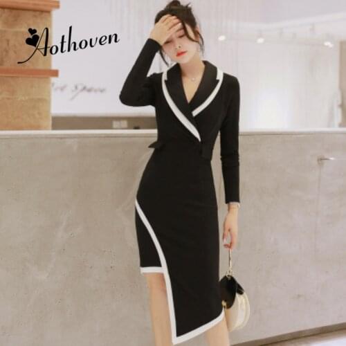 Autumn Luxury Asymmetrical Dress 2018 Women Notched Collar Full Sleeve Vintage Work Lady Dress Office Bandage Dresses Vestidos