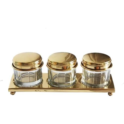 Handmade Gold Brass with Glass Three-Grid Seasoning Jar Seasoning Bottle High-End Luxury Restaurant glass jars and lids