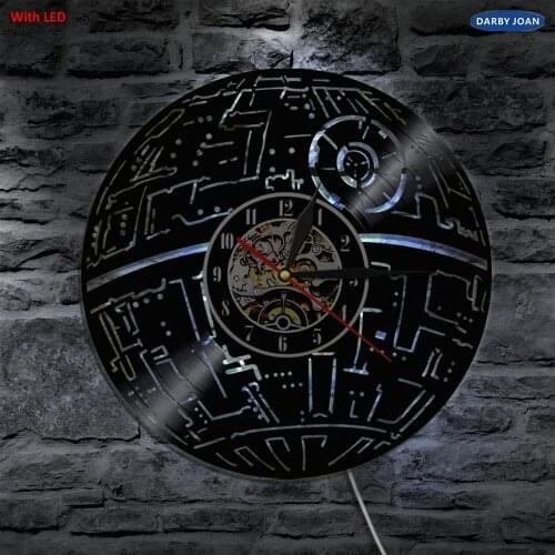 Death Star Theme Silhouette LED Backlight Modern Light Vinyl Clock Color Change Lamp Remote Control Record Nightlight