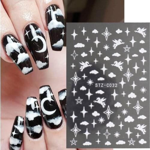 1 Sheet White Cloud Nail Stickers 3D Adhesive Sliders for Manicure Star Witch Gothic Designs Nails Art Decoration LASTZCS019-033