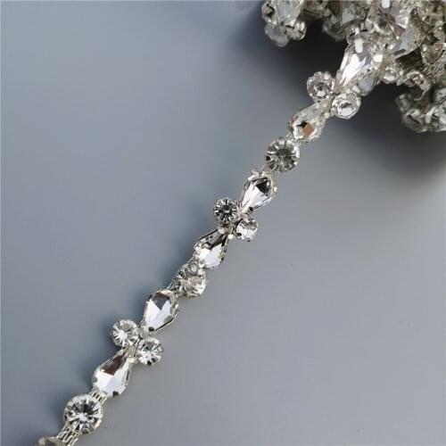 1 Meter Rhinestone Crystal Chain Bling Diamante Lace Diamond Trim Ribbon Necklace Applique Gem Sparkle Wedding Dress 0.47" Width