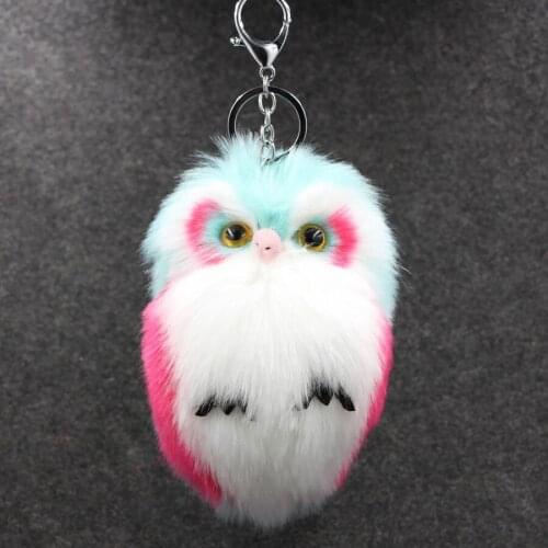 15cm Cute Fluffy Owl Keychains Pendant Girls Key Ring Holder Simulation Bunny Rabbit Fur Pompoms Key Chains for Handbag Car