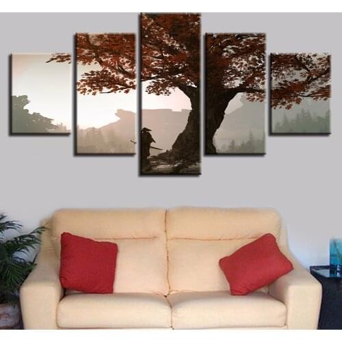 5 Pieces Canvas HD Prints Modular Pictures Samurai Anime Paintings Wall Art Maple Tree Poster Living Room Home Decor