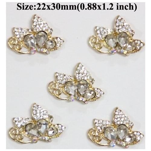 Free Shipping Wholesale 20pcs/lot 22x30mm Butterfly Rhinestone Flatback Button For Hair Flower Wedding Invitation LSFY007