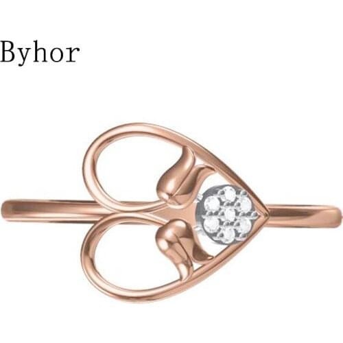 Byhor Solid 14K White+Rose Gold 0.028ct H/SI Natural Diamonds ring Women Engagement gift кольца Wedding band trendy Heart ring