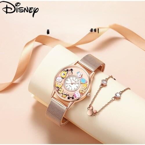 Disney Mickey Mouse Watch Female Simple Temperament Light Luxury Fashion Watch Girl Waterproof Quartz Watch