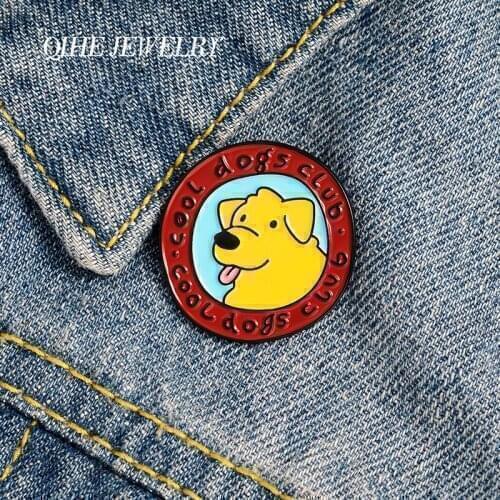 QIHE JEWELRY Cool Dogs Club Enamel Lapel Pins Tongue Cute Brooches Badges Fashion Animals Pins Gifts for Friends Wholesale