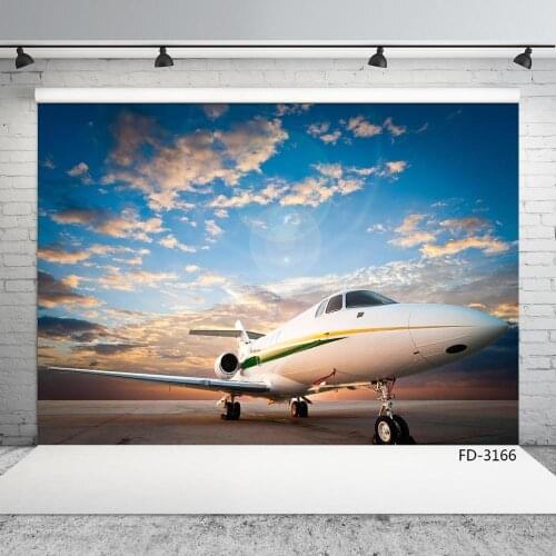 Airfield Pavement Airplane Cloud Photo Backdrop Vinyl Cloth Photography Props Background for Children Baby Portrait Photophone