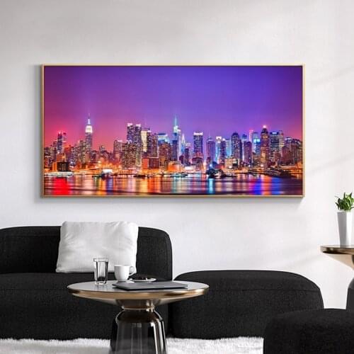Night View of New York City Landscape Canvas Art Painting Posters and Prints Cuadros Wall Art Picture for Living Room Home Decor