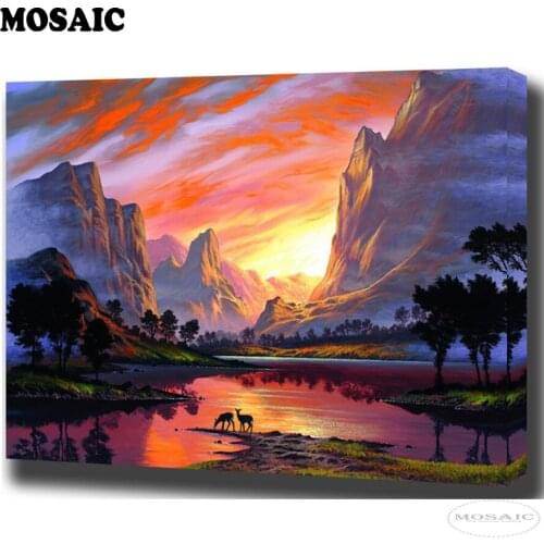 Sunrise mountain deer home decor diamond paintings Wall Art Diamond Embroidery Mosaic Pattern for living room no frame