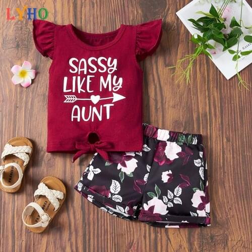 LYHO Infant Baby Girl Summer Clothes Sets 6 Month Cute Toddler Outfit Newborn Clothing Short Sleeve T Shirt Short Pants 2T Kids
