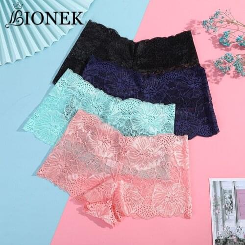 BIONEK Summer Women Sexy Lace Underwear Daily Fowers Without Trace Center Waist Transparent Hollowed Panties Female Flat Pants