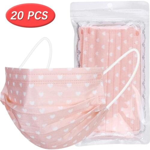 100pc Pink Dot Disposable Masks For Adult Woemn Casual Breathable 3-layers Safe Mouth Mask Cover Maske No Decoration