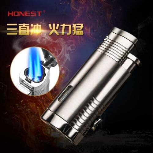Metal Inflatable Three Straight Cigar Lighter Boutique Windproof Multi-Function Lighter Gifts Mens Smoking Accessories Tools