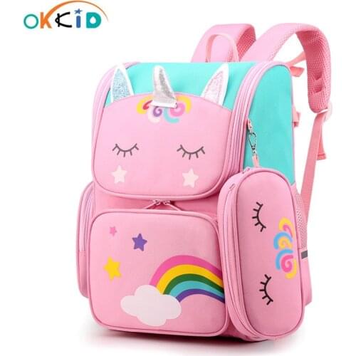 OKKID cute cartoon 3D school bags for little girl star rainbow bookbag primary student luminous backpack children schoolbag gift