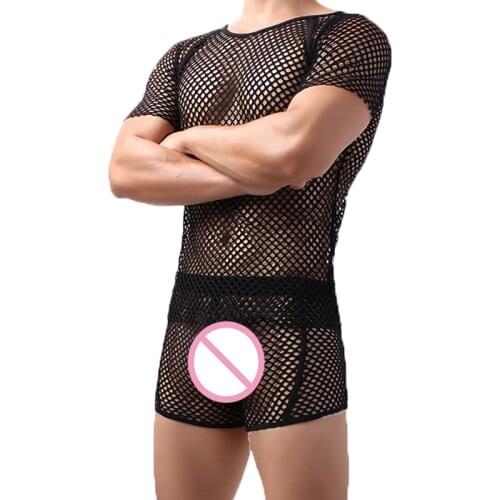 2PCS/Set Men Mesh Shirt and Boxer Short Men Workout Shirts Breathable Sport Shirts Quick Dry Undershirt Panty Suits Gay Clothing