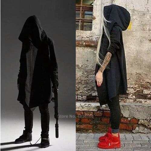Halloween Costume for Men Medieval Assassin Hoodie Jacket Black Gothic Steampunk Style Wizard Retro Long Trench Cloak Clothing
