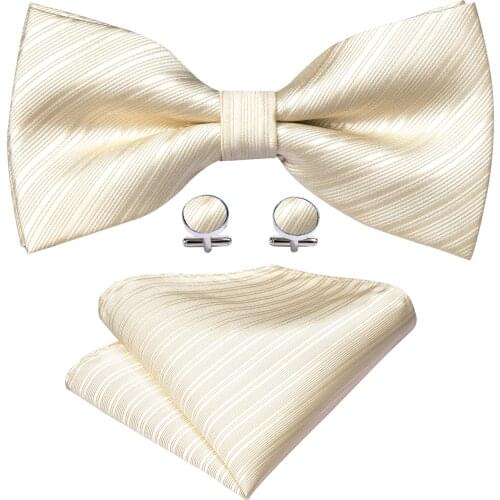 Solid Mens Pre-Bow Tie Hanky Cufflinks Set Removable Butterfly Tie Wedding Party Business Suit Male Barry.Wang