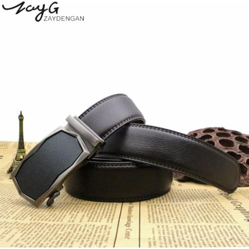 ZAYG Men Leisure Classic Brown Belt Youth Belt Upscale Luxury Metal Automatic Buckle Strap Sliding Ratchet Men Top Quality Belt