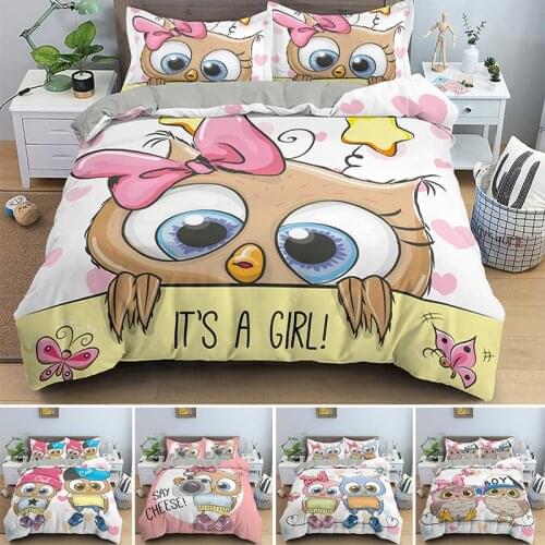 Cartoon Owl Boy And Girls Duvet Cover Kids Single King Size Bedding Set Comforter Covers 2/3PCS With Pillowcase Drop Shipping