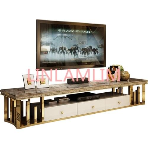 Natural marble Stainless steel TV Stand modern Living Room Home Furniture tv monitor stand mueble tv cabinet mesa gold tv table
