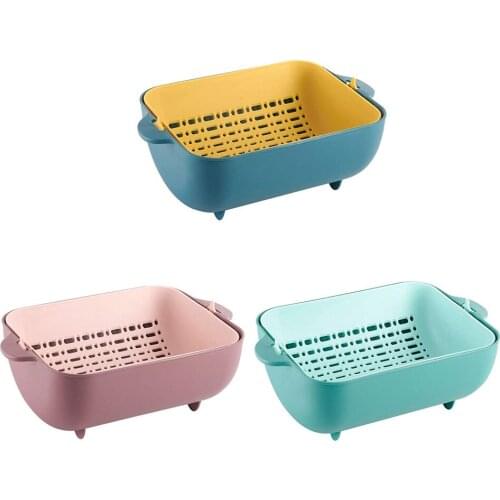 PP Square Vegetable Fruit Drain Wash Basin Double Layer Separation Basket Kitchen Double Drain Basket