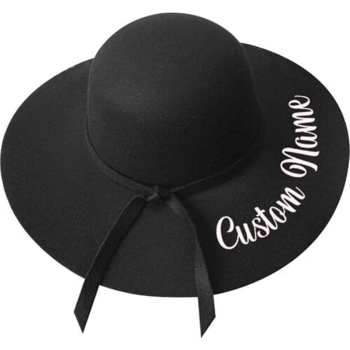 Custom Winter Imitation Wool Winter Personalized Embroidery Name Text Logo For Women fedora hat women Large Brim Caps