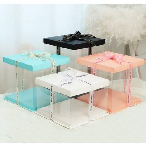4/6/8/10inch Transparent PVC Cake Boxes For Packaging Dessert Valentine Plush Bear Rabbit Gift Wedding Flower Box Party Decor