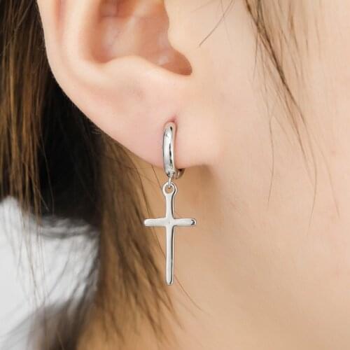 ARLIE Silver Color Personality Cross Hoop Earrings for Women Men 2021 New Fashion Metal Ear Jewelry Gifts Pendientes Mujer Moda