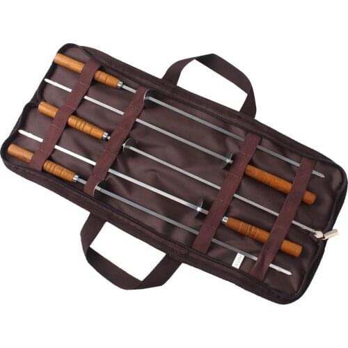 Stainless Steel BBQ Skewer Outdoor Barbecue Stick Practical Wooden Handle High Versatility Extra-long Skewers sharper blades