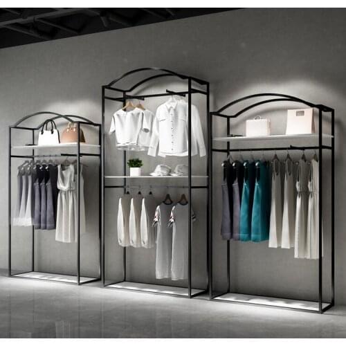 Clothing store display rack double hanging clothes rack mens and womens clothing store shelf iron display rack side hanging cl