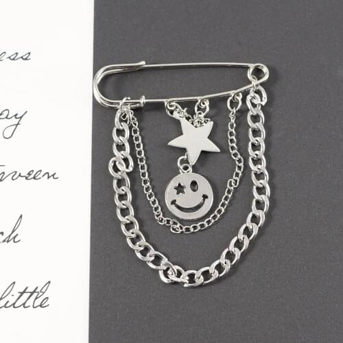 Women Men Minimalist Silver Color Retro Punk Big Pins Cross Metal Brooch For Couple Hip Hop Long Chain Coat Accessories Brooch